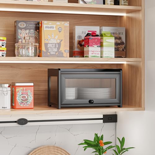 Bamboo Bread Box for Kitchen Countertop (Black)