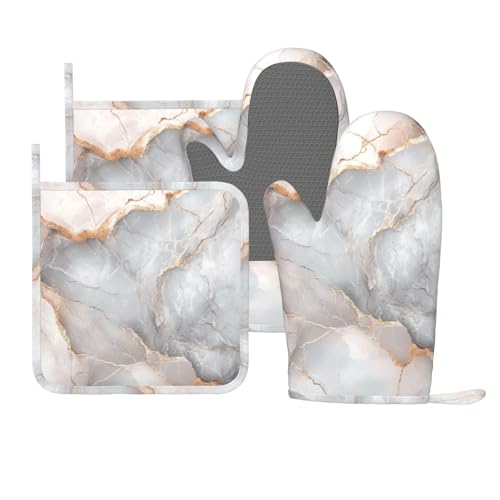 Oven Mitts and Pot Holders Gray Pastel Pink Marble Absstract Silicone Kitchen Accessories Set of 4 Heat Resistant Long Gloves Potholder Non (A09)