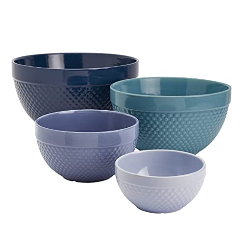 Tabletops Gallery Hobnail Style 4 Piece Stoneware Nesting Mixing Bowl Set for Baking and Cooking