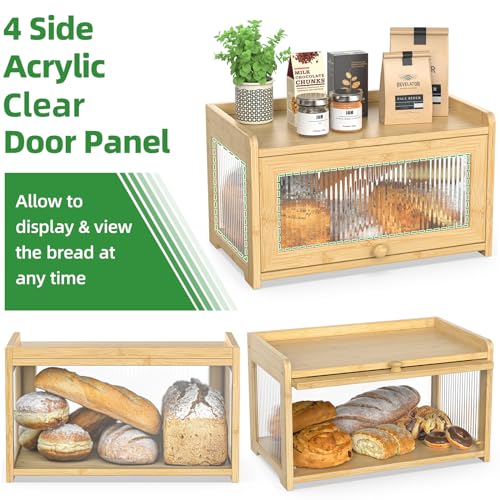 Bamboo Bread Box for Kitchen Countertop (Natural)