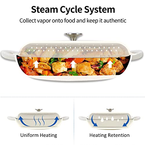 3.8 Quart Enameled Cast Iron Braiser Pan with Lid (White / 3.8QT)