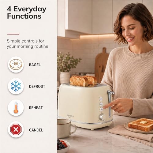 2 Slice Toaster Retro Stainless Steel with Bagel