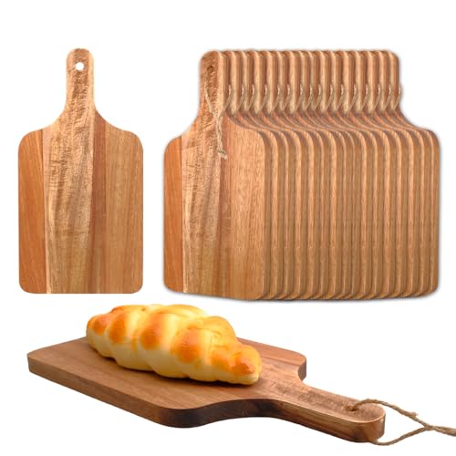 18 Pcs Acacia Wood Cutting Board Bulk Wood Cutting Board with Handle Kitchen Tray Charcuterie Boards for Pizza (12 x 6 Inch)