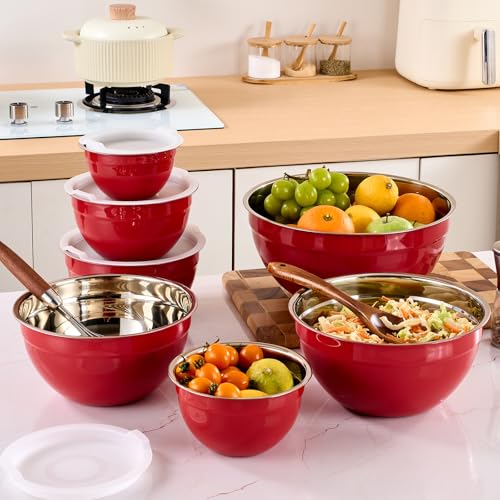 Red Mixing Bowls with Airtight Lids (Red / 7 Pieces)