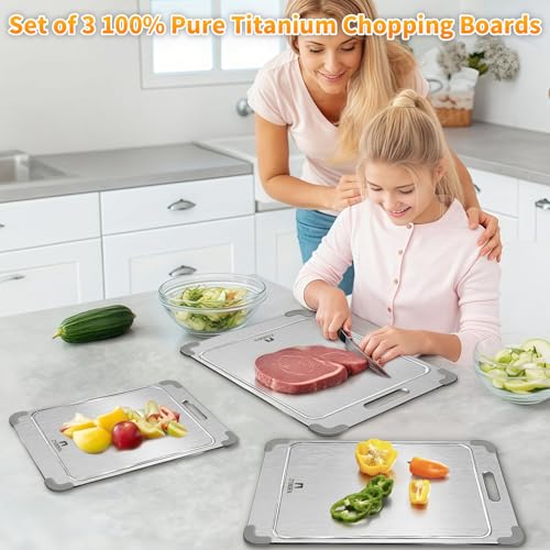 3Pcs 100% Pure Titanium Cutting Board with Grooves