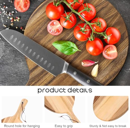 Acacia Wood Cutting Board with Handle 16 Pcs Round Serving Board