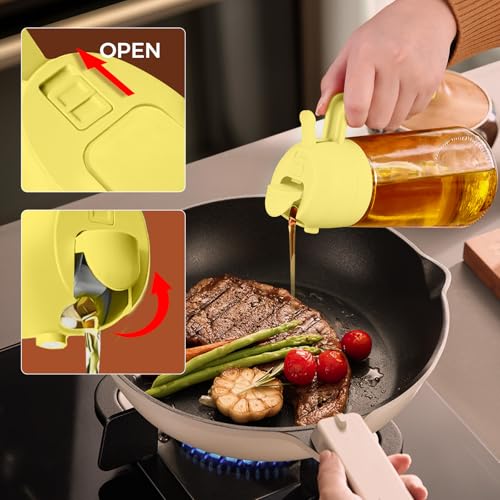 16oz 470ml Glass Olive Oil Sprayer for Cooking with Stickers (1Pc Pomelo)