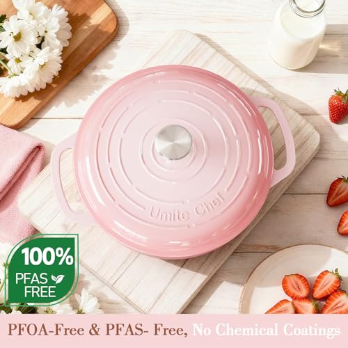 6QT Enameled Cast Iron Dutch Oven with Lid (Pink)
