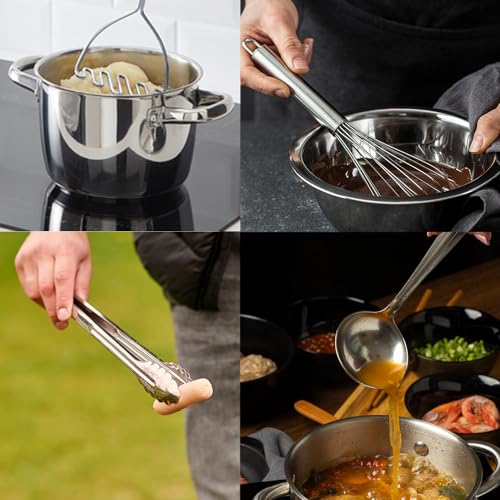 Premium Set of 10 Stainless Steel Kitchen Tool Set with Holder Easy To Clean