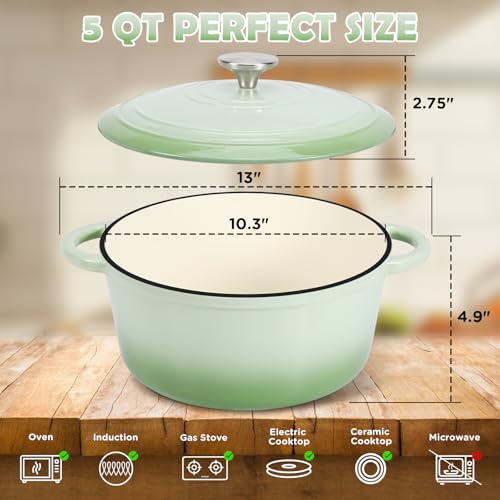 Enameled Cast Iron Dutch Oven Pot with Lid (Light Green)