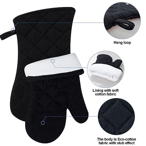Oven Mitts and Pot Holders with Cooking Apron Set of 5 (Black)
