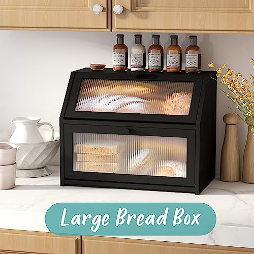 Black Bread Box for Kitchen Counter (Black / Large)