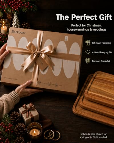 Acacia Wood Cutting Board Set of 3 with Stand