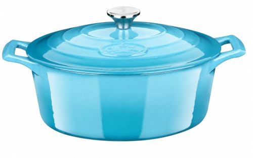 La Cuisine Enameled Cast Iron Oval Dutch Oven Casserole Pot with Lid 6.75 QT Internal Matte Black Enamel Coating for bread baking For GlassTop Oven (6.75 QT Oval / Teal)