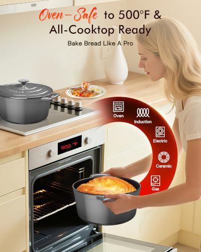 6 Qt PFAS Free Enamel Cast Iron Dutch Oven Pot with Lid (Black Sesame)