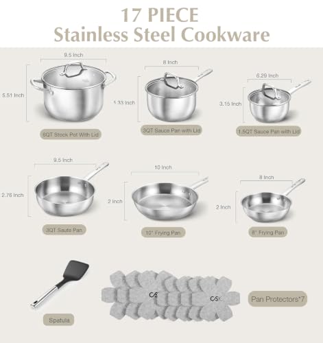Stainless Steel Cookware Set 17 Piece with Triply Base (Class Silver / 17 Pcs)