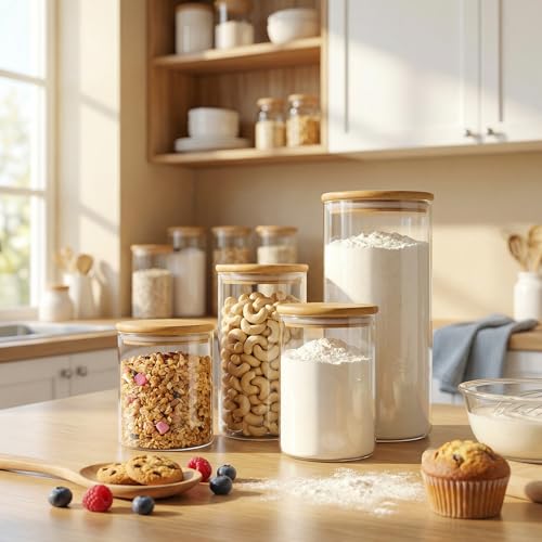 Round Glass Food Storage Containers with Airtight Bamboo Lids