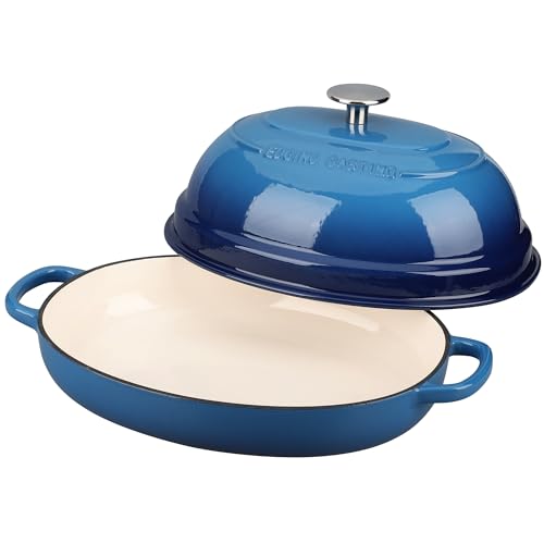 Enameled Oval Cast Iron Dutch Oven Pot with Lid (Lake Blue)