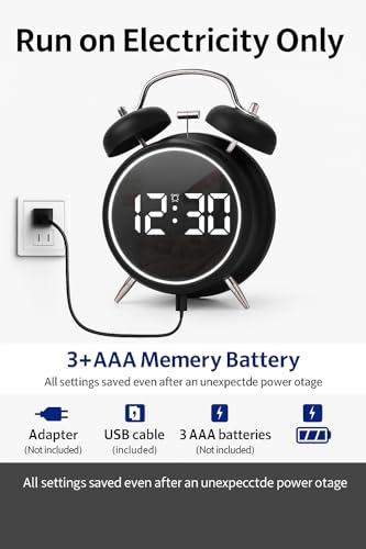 HONEYTIME Digital Alarm Clock (Digital Double Bell, Black)