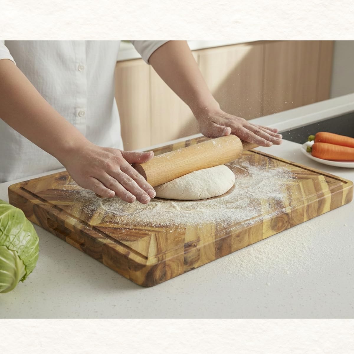 Herringbone Acacia Wood Cutting Boards for Kitchen (Herringbone / 20"L x 15"W)