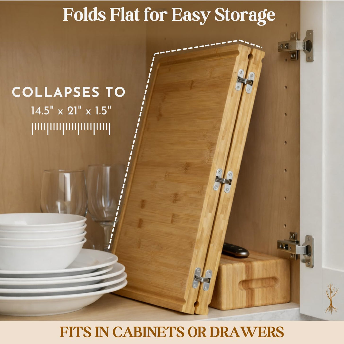 Extra Large Foldable Stovetop Cover Cutting Board (Natural Bamboo)