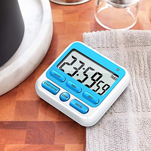 4-in-1 Digital Timer with Count Up/Down, Clock & Alarm, Ring & Silent Modes (Blue)