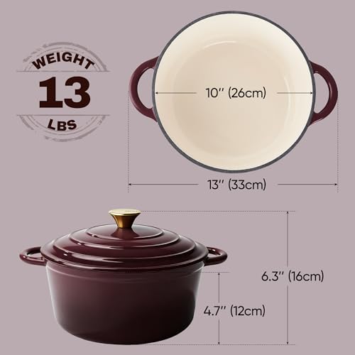 Vintage Style 6 Quart Dutch Oven Pot with Lid (Fig / 6 QT Round)