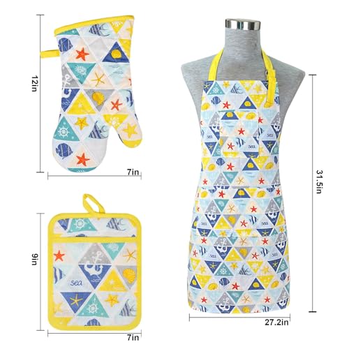 Oven Mitts and Pot Holders with Chef Apron (Sea Fish)