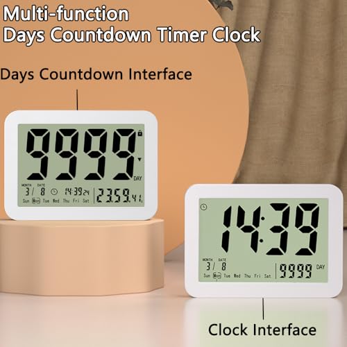 Digital Countdown Days Timer Clock 999Days Count Down Clock with Bracket Strong Magnetic Back for Retirement Wedding Vacation Birthday Holidays
