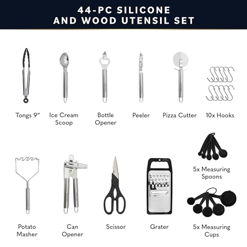 Silicone Kitchen Utensils Set with Wooden Handle (Stone)