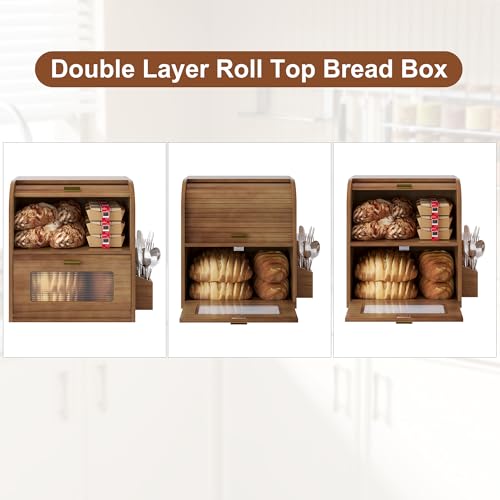 Roll Top Bread Box for Kitchen Countertop (Retro Brown)