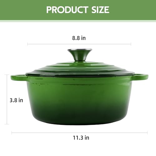 3 Quart Dutch Oven Enameled Cast Iron with Lid (Green / 3 QT)