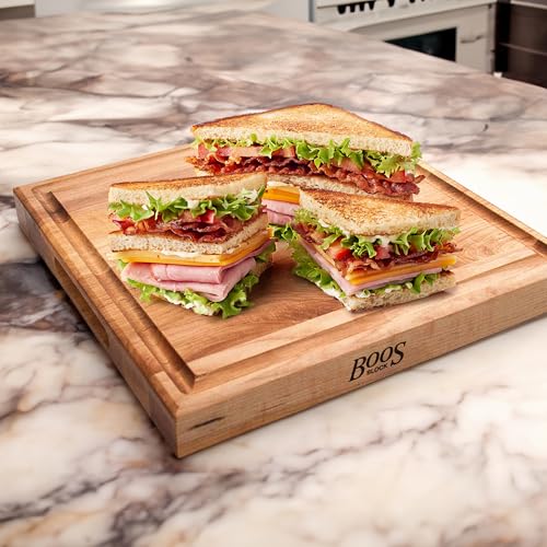 Block CB1052 1M1515175 Maple Wood Square Cutting Board with Juice Groove (Medium Brown / 15"L x 15"W)