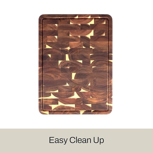 End Grain Acacia Wood Cutting Board with Juice Groove (Brown / 19"L x 14"W)