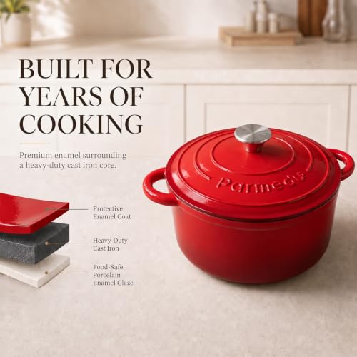 5.5QT Enameled Cast Iron Dutch Oven for Sourdough Bread Red (Cherry Red / 5.5QT)