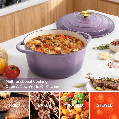 6 Quart Enameled Dutch Oven Pot with Lid (6 QT / Purple)