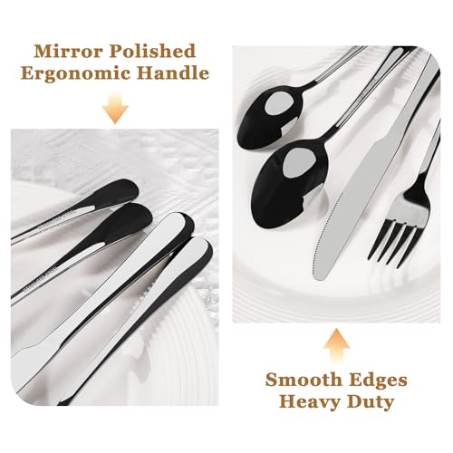 Black Silverware Set with Steak Knives Flatware Set Food