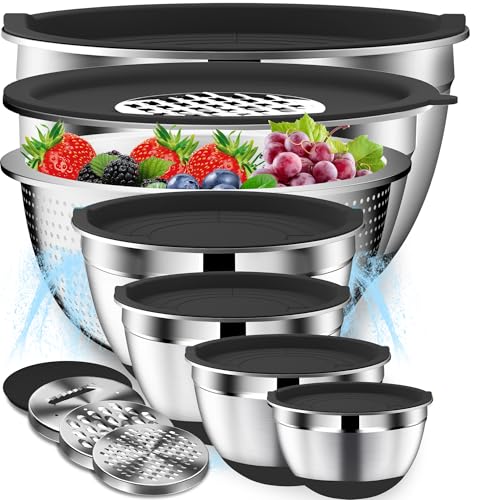 Mixing Bowls with Lids Set (16PCS Black W Nonslip Bottom)