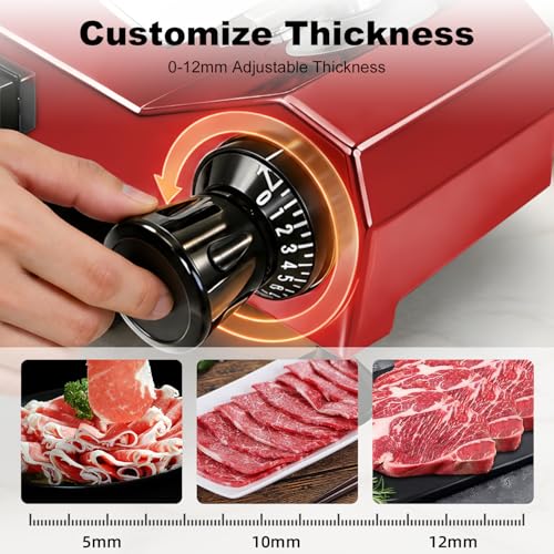 Electric Meat Slicer 10 inch 240W Commercial Deli Food Slicer (Red-10IN-240W)
