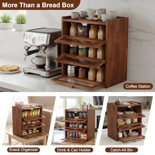 3 Layer Wooden Bread Box with Acrylic Window (3 Layer)