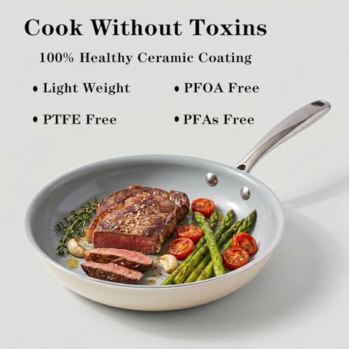 Cookware Ceramic Nonstick Frying Pans (8"x9.5"x11" / Beige)