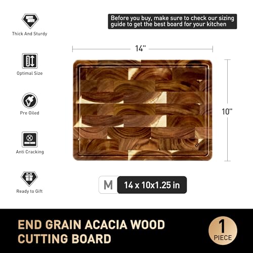 End Grain Cutting Board for Kitchen with Non (14"L x 10"W)