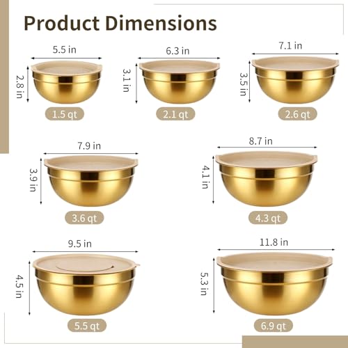 20 PCS Gold Mixing Bowls with Lids Set