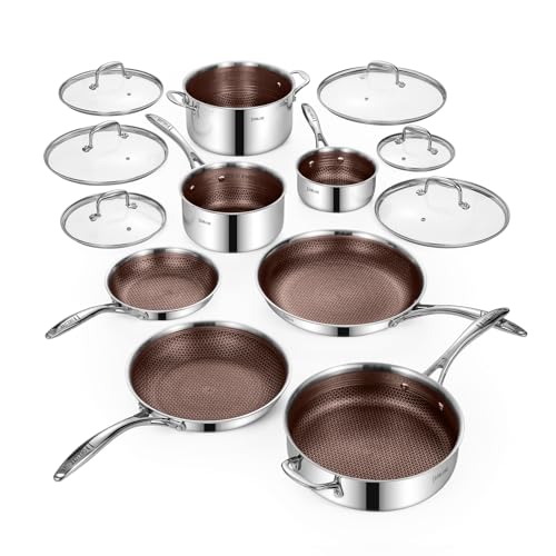 13 Piece Hybrid Ceramic Nonstick Stainless Steel Cookware Set (Burgundy)