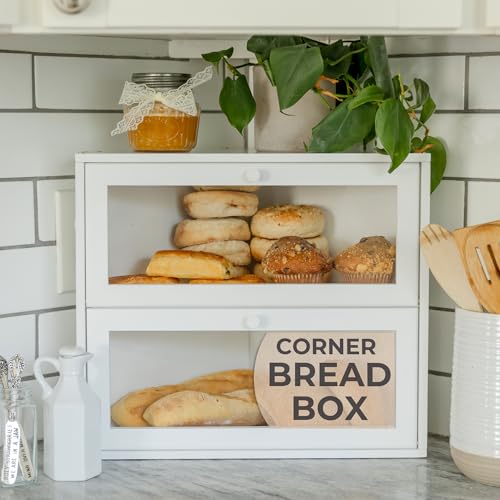 Corner Bread Box for Kitchen Countertop (White)