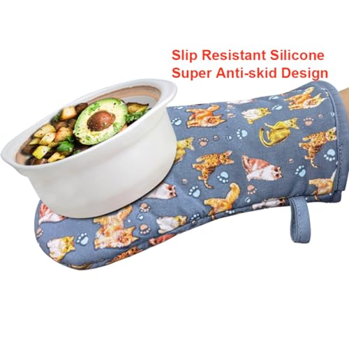 Oven Mitts Gloves 1 Pair Heat Resistant 480 ℉ Non Slip Silicone Printed Dog Comfortable Cotton Lining Kitchen Women Men Cooking Baking Barbecue Machine Washable…