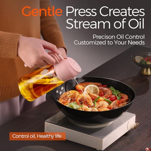 16oz 470ml Glass Olive Oil Sprayer for Cooking with Stickers (1Pc PeachPink)
