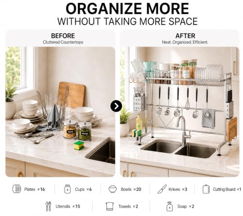 Over The Sink Dish Drying Rack (Silver / 1-Tier Low Profile — Silver)