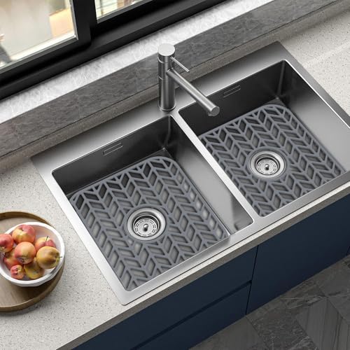 Sink Protectors for Kitchen Sink 12"x11"Silicone Kitchen Sink mat (12"x11" Center / Gray)