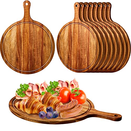 10 Pcs Round Acacia Wood Cutting Board with Handle